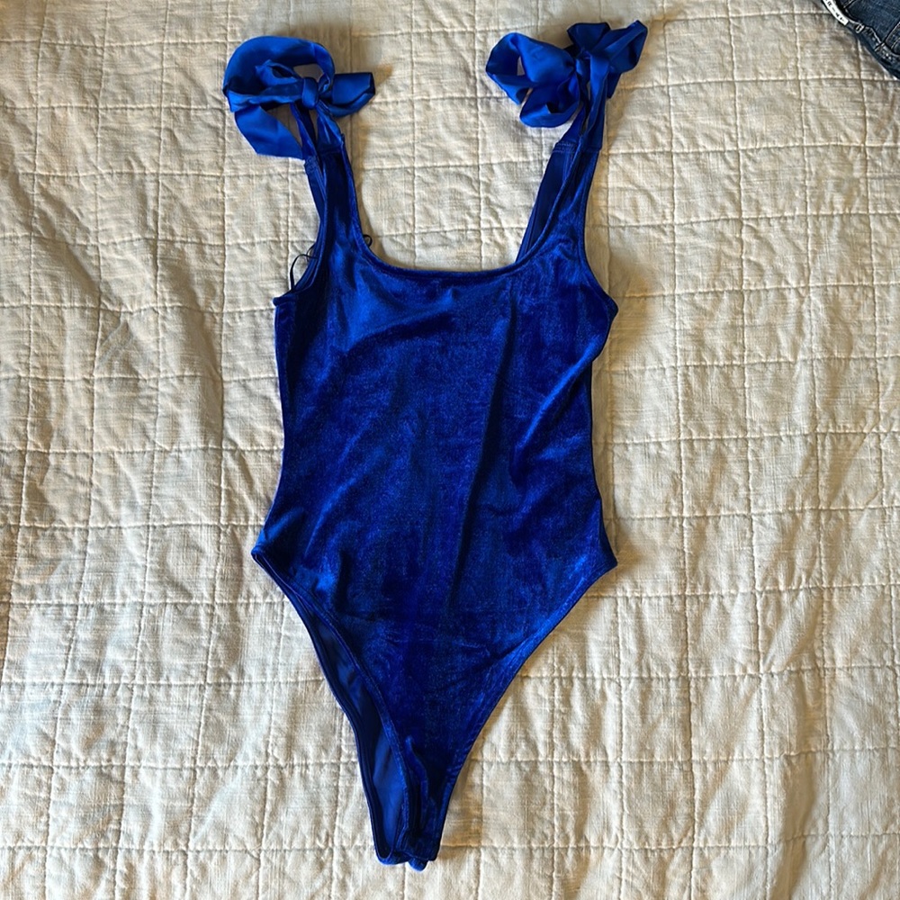 Blue velvet body suit
